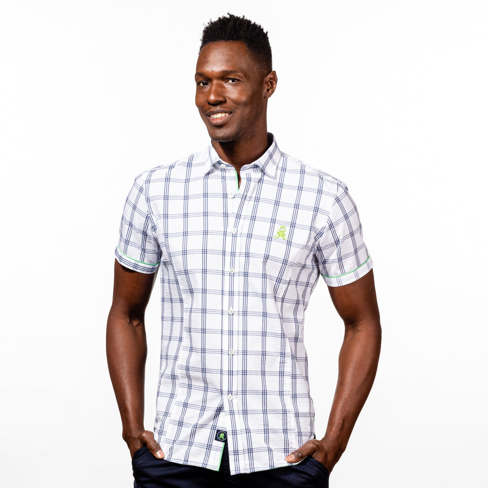 Lucas Frog Seersucker Short Sleeve Shirt - White Shirts EightX