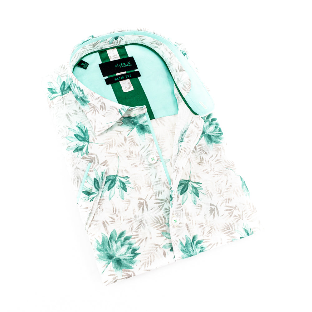 Mint Breeze Short Sleeve Linen Shirt Shirts Eight-X GREEN S