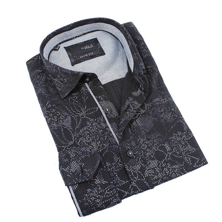 Modern Digital Print Floral Button Down Shirt Shirts EightX BLACK S