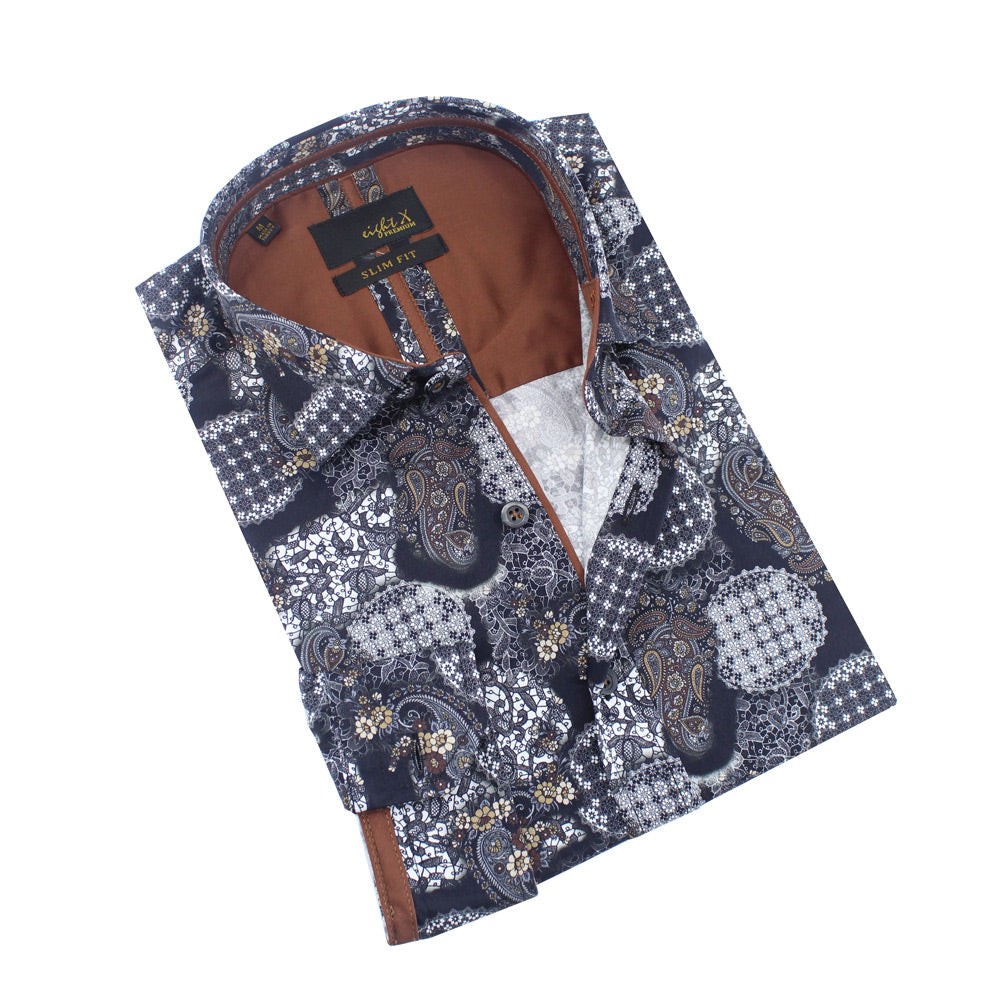 Moroccan Tapestry Paisley Button Down Shirt Shirts Eight-X BLACK S