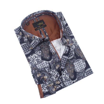 Moroccan Tapestry Paisley Button Down Shirt Shirts Eight-X BLACK S