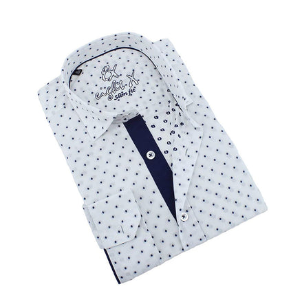 Navy Blue Polka Dot Print Fil Coupé Button Down Shirt Shirts EightX NAVY S