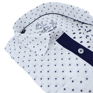 Navy Blue Polka Dot Print Fil Coupé Button Down Shirt Shirts EightX