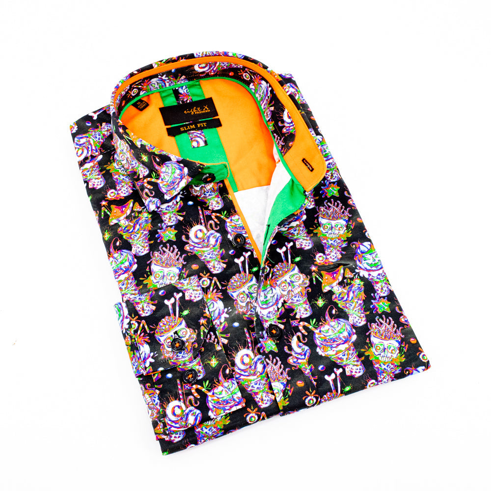 Neon Fiesta Button Down Shirt Shirts EightX BLACK S