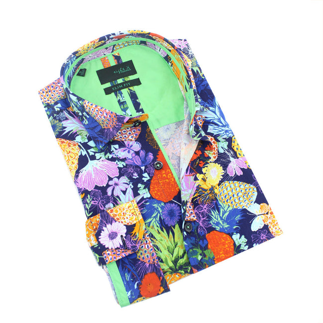Neon Pineapples on a Bed of Flowers Button Down Shirt Shirts Eight-X MULTI S