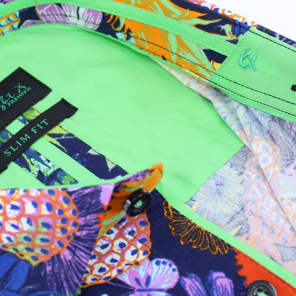 Neon Pineapples on a Bed of Flowers Button Down Shirt Shirts Eight-X