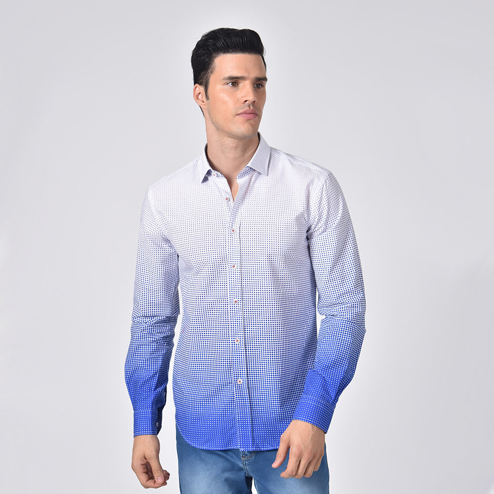 Ombre' Royal Blue Polka Dot Button Down Shirt Shirts Eight-X