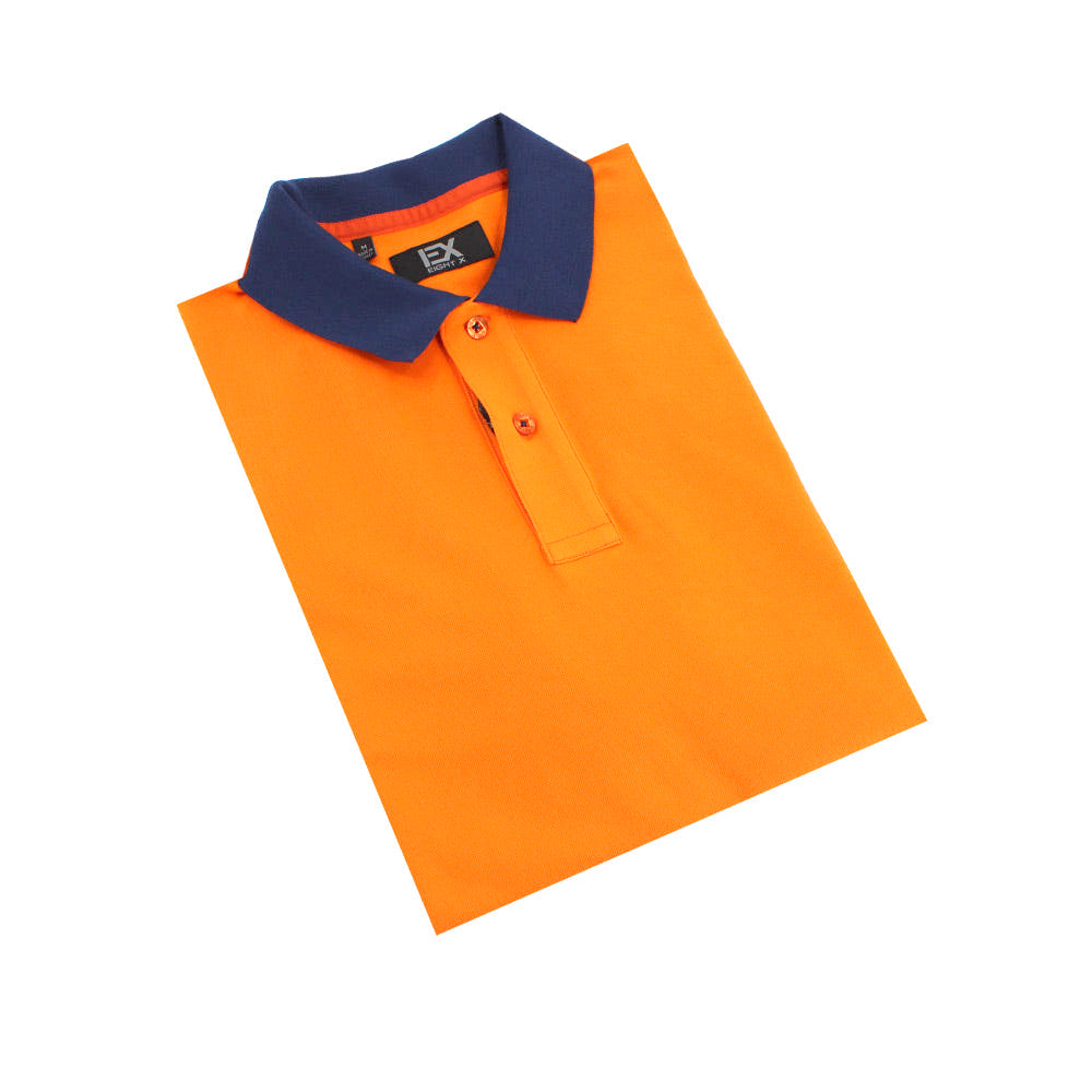 Orange Polo with Double Sided Navy and Purple Grid Print Collar Shirts Eight-X