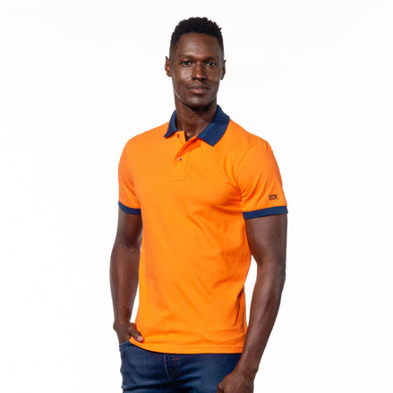 Orange Polo with Double Sided Navy and Purple Grid Print Collar Shirts Eight-X