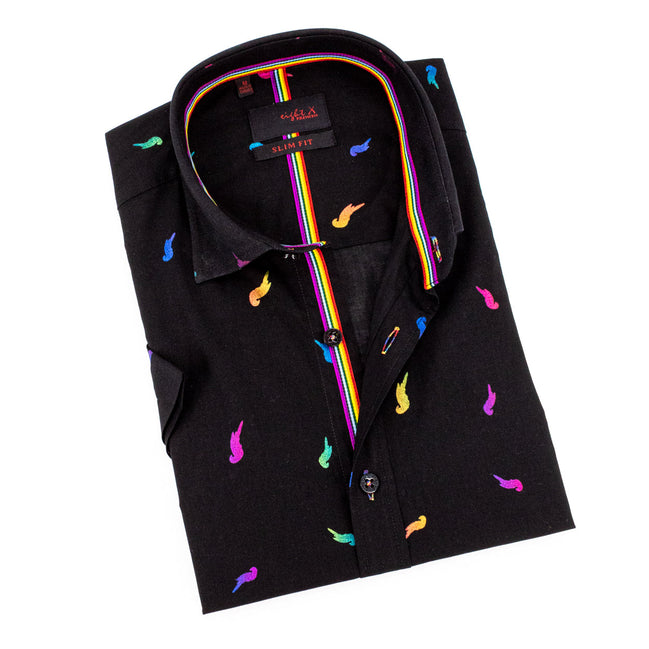 Parrot Punch Foil Short Sleeve Shirt - Black Shirts Eight-X BLACK S