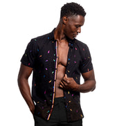 Parrot Punch Foil Short Sleeve Shirt - Black Shirts Eight-X