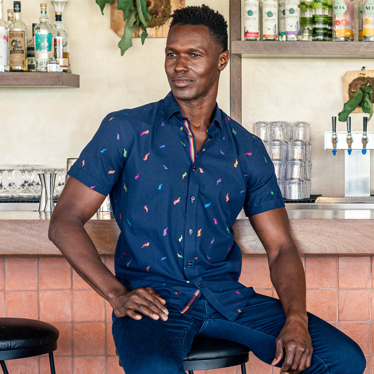 Parrot Punch Foil Short Sleeve Shirt - Navy Shirts Eight-X