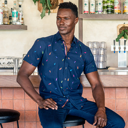 Parrot Punch Foil Short Sleeve Shirt - Navy Shirts Eight-X