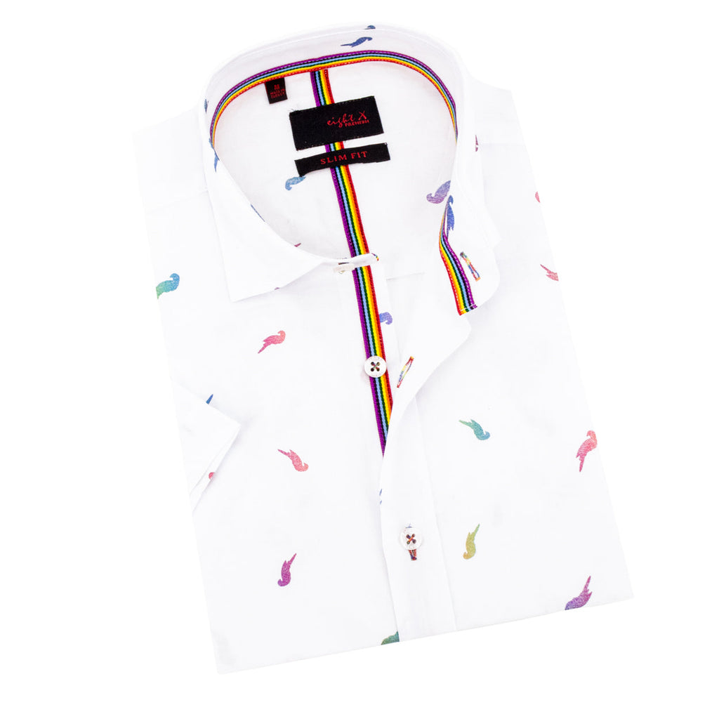 Parrot Punch Foil Short Sleeve Shirt - White Shirts Eight-X WHITE S