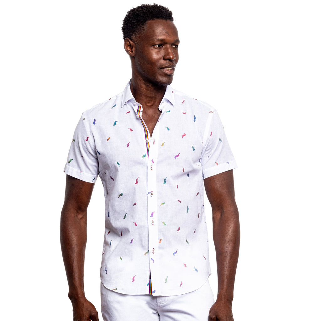 Parrot Punch Foil Short Sleeve Shirt - White Shirts Eight-X