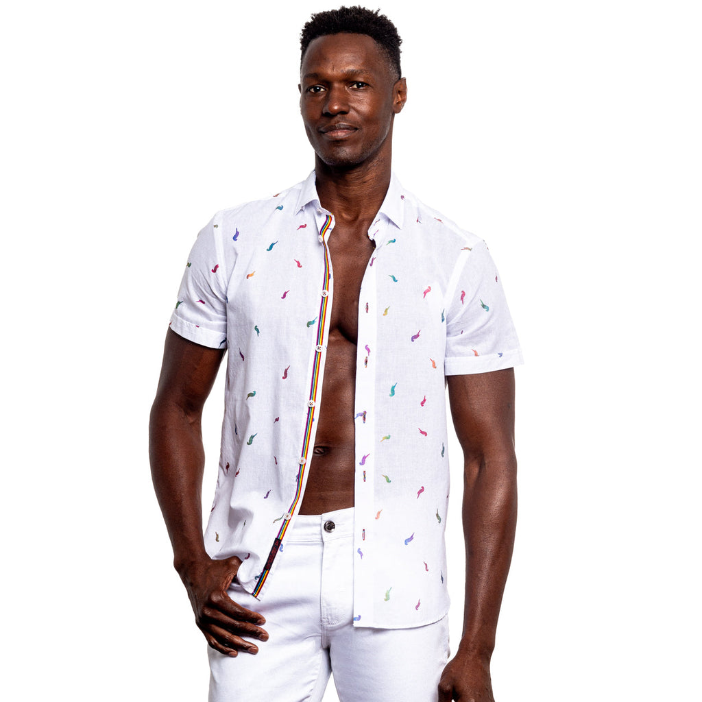 Parrot Punch Foil Short Sleeve Shirt - White Shirts Eight-X