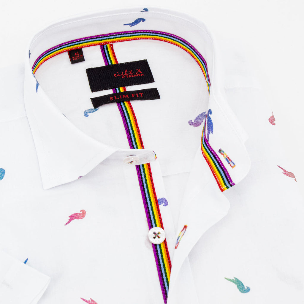 Parrot Punch Foil Short Sleeve Shirt - White Shirts Eight-X