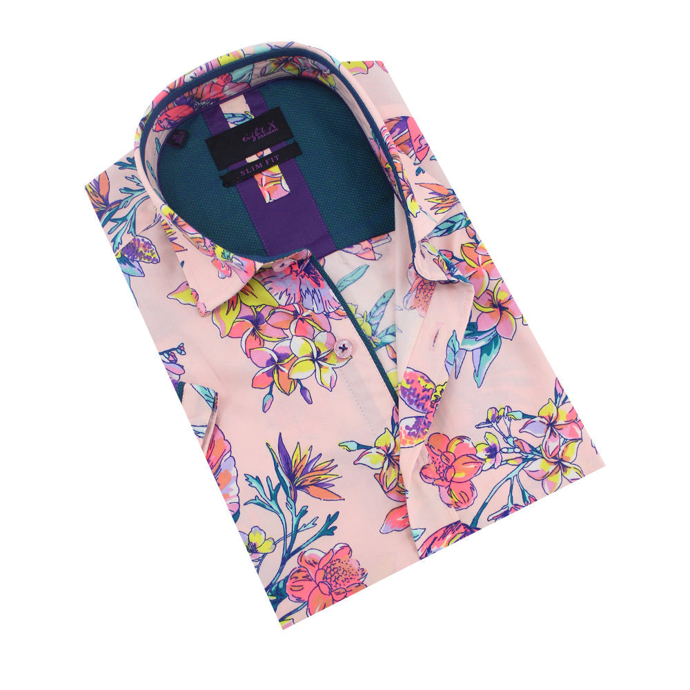Pink Bird of Paradise Short Sleeve shirt Shirts Eight-X MULTI S
