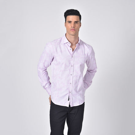 Pink Geo-Shapes Button Down Jacquard Shirt Shirts Eight-X