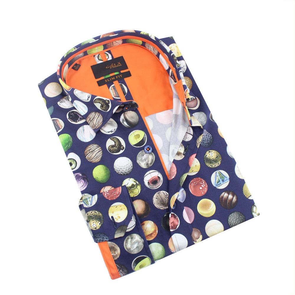 Polka Dot Collage of All Things Circle Button Down Shirt Shirts Eight-X NAVY S