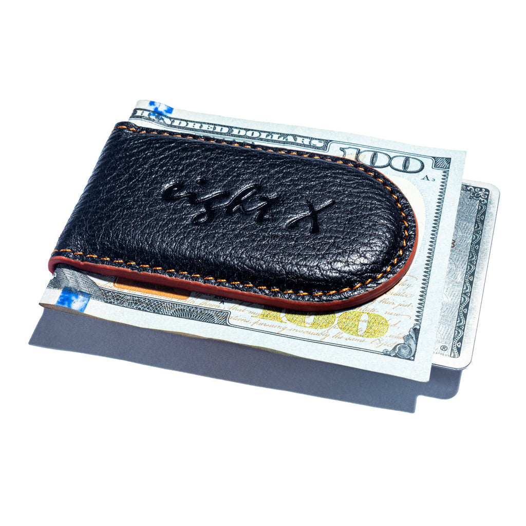 Premium Leather Money Clip Card Wallet Eight-X BLACK ONS