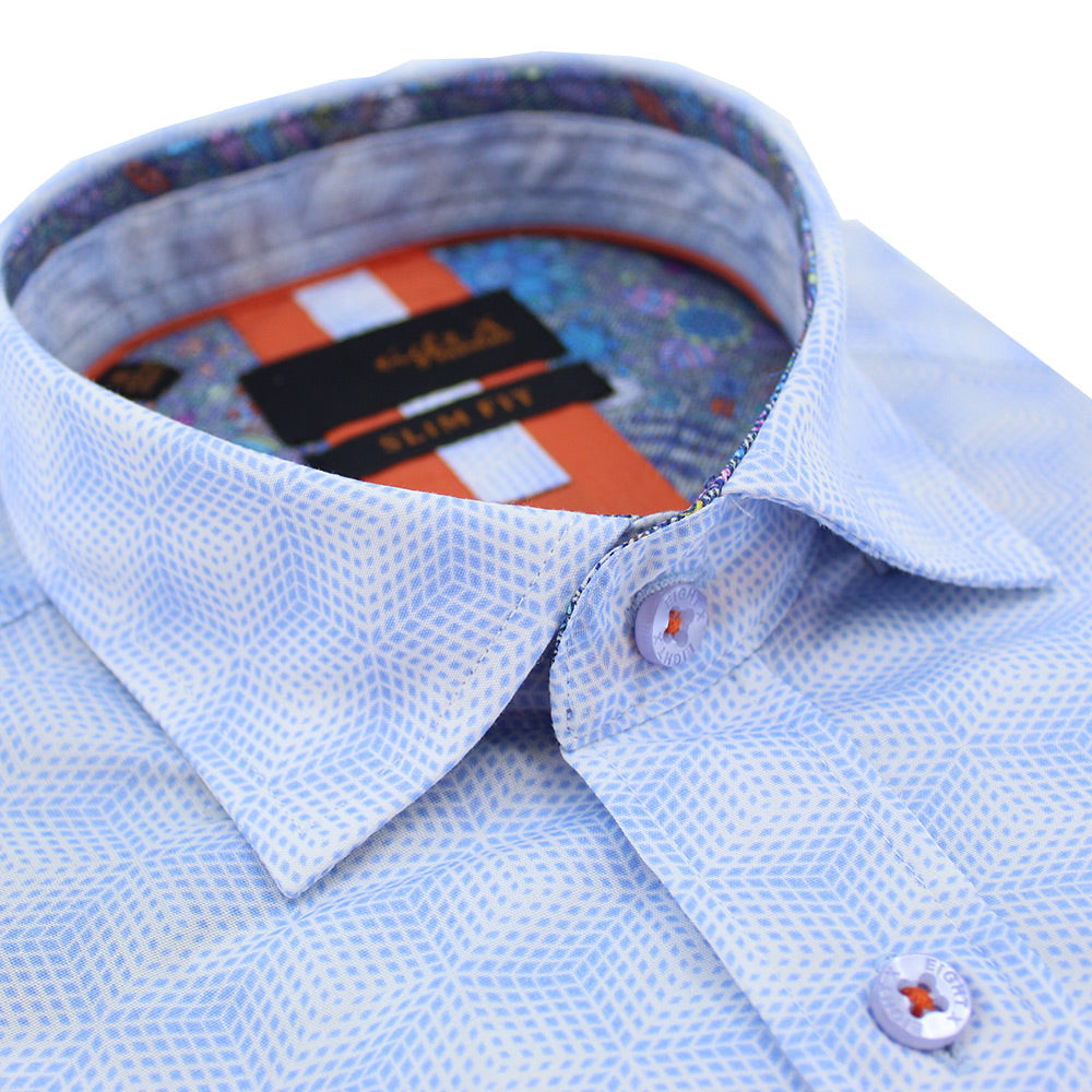 Prism Grid Short Sleeve Shirt With Floral Trim Shirts Eight-X