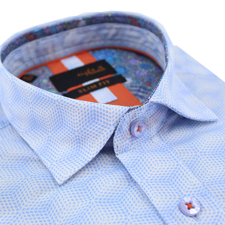 Prism Grid Short Sleeve Shirt With Floral Trim Shirts Eight-X