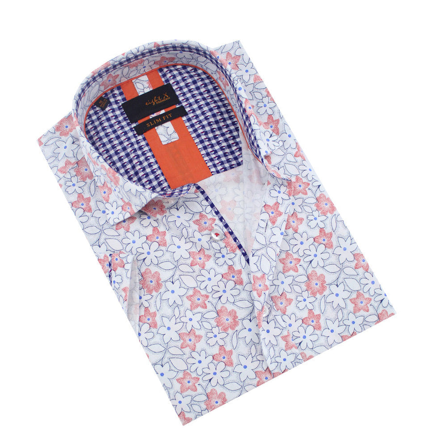 Eight-X | Designer Dress Shirts | Red Geranium Flower Print Shirt Red / S