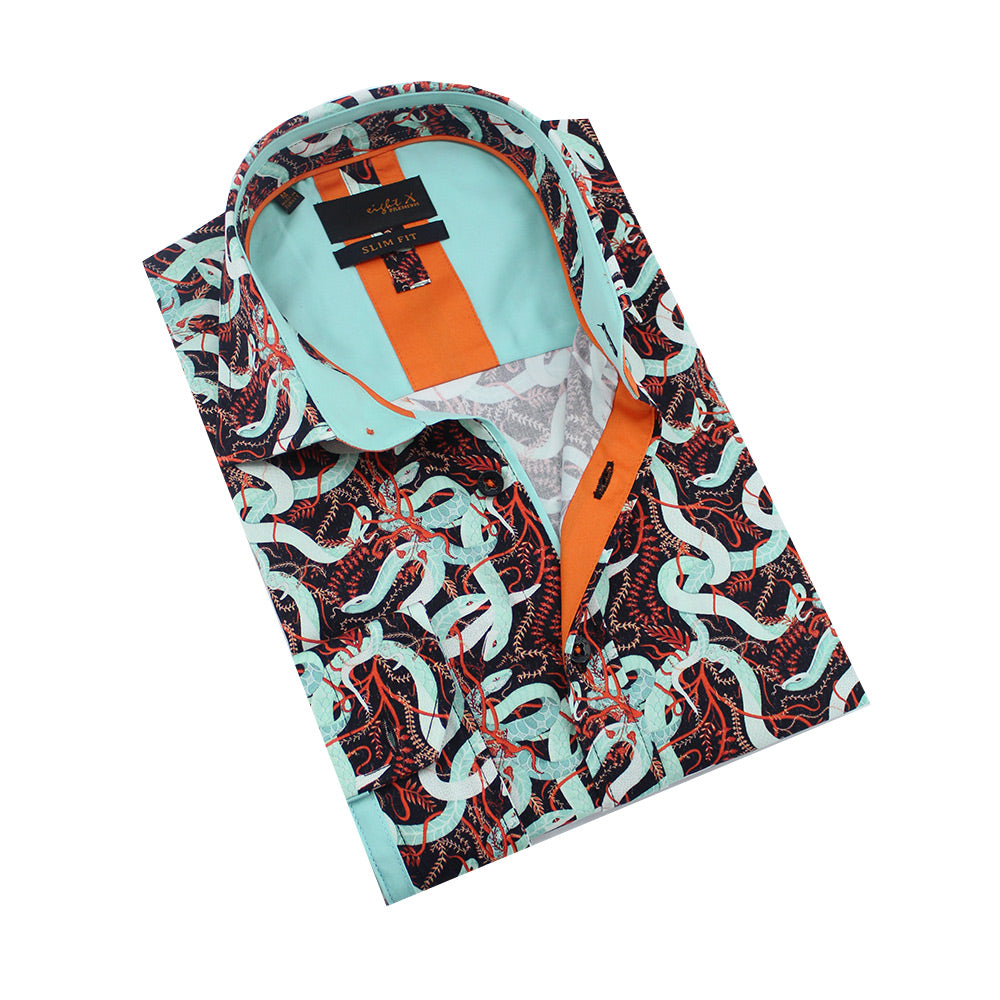 Red Ivy and Mint Serpent Button Down Shirt Shirts Eight-X MULTI S