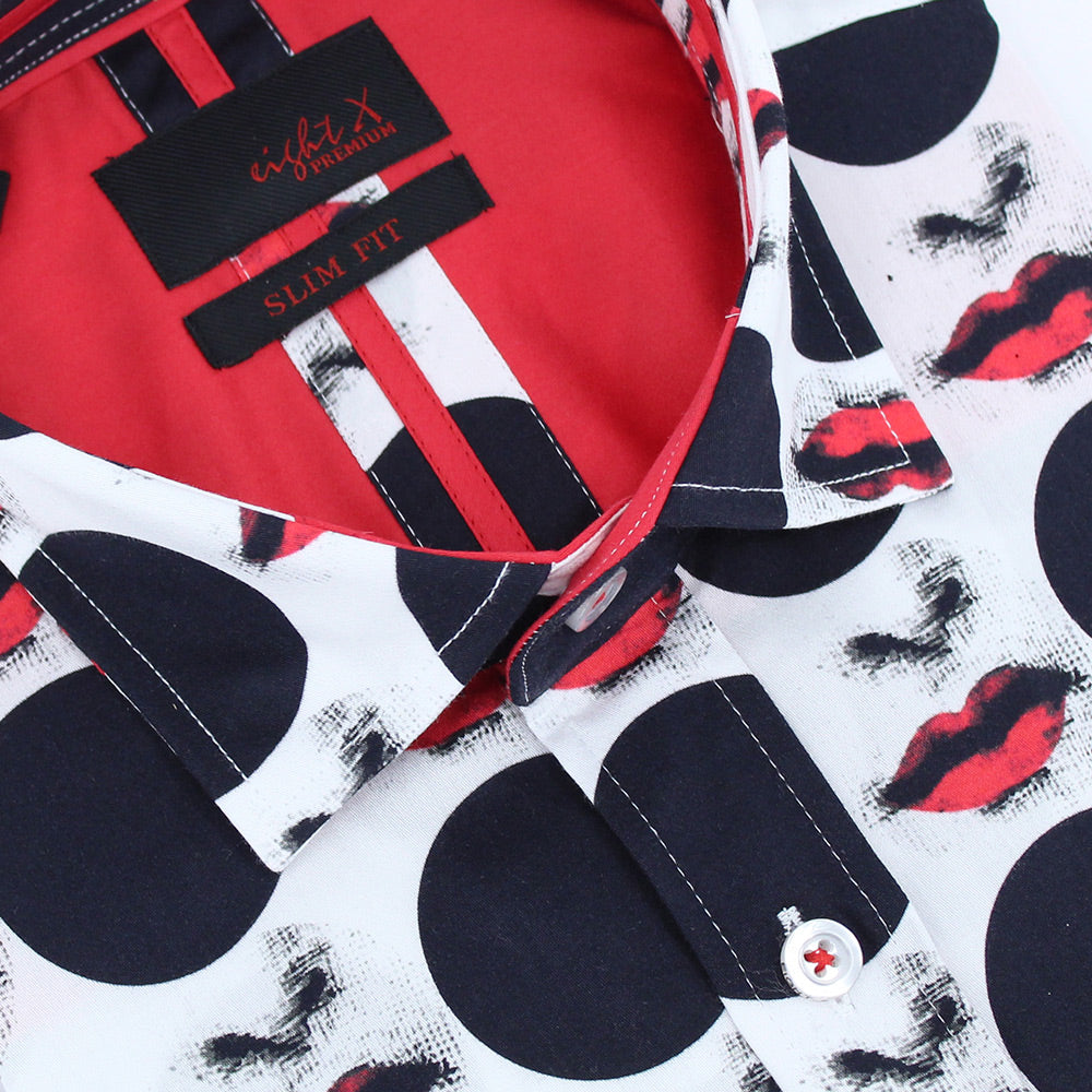 Red Lips & Black Dots Button Down Shirt Shirts Eight-X