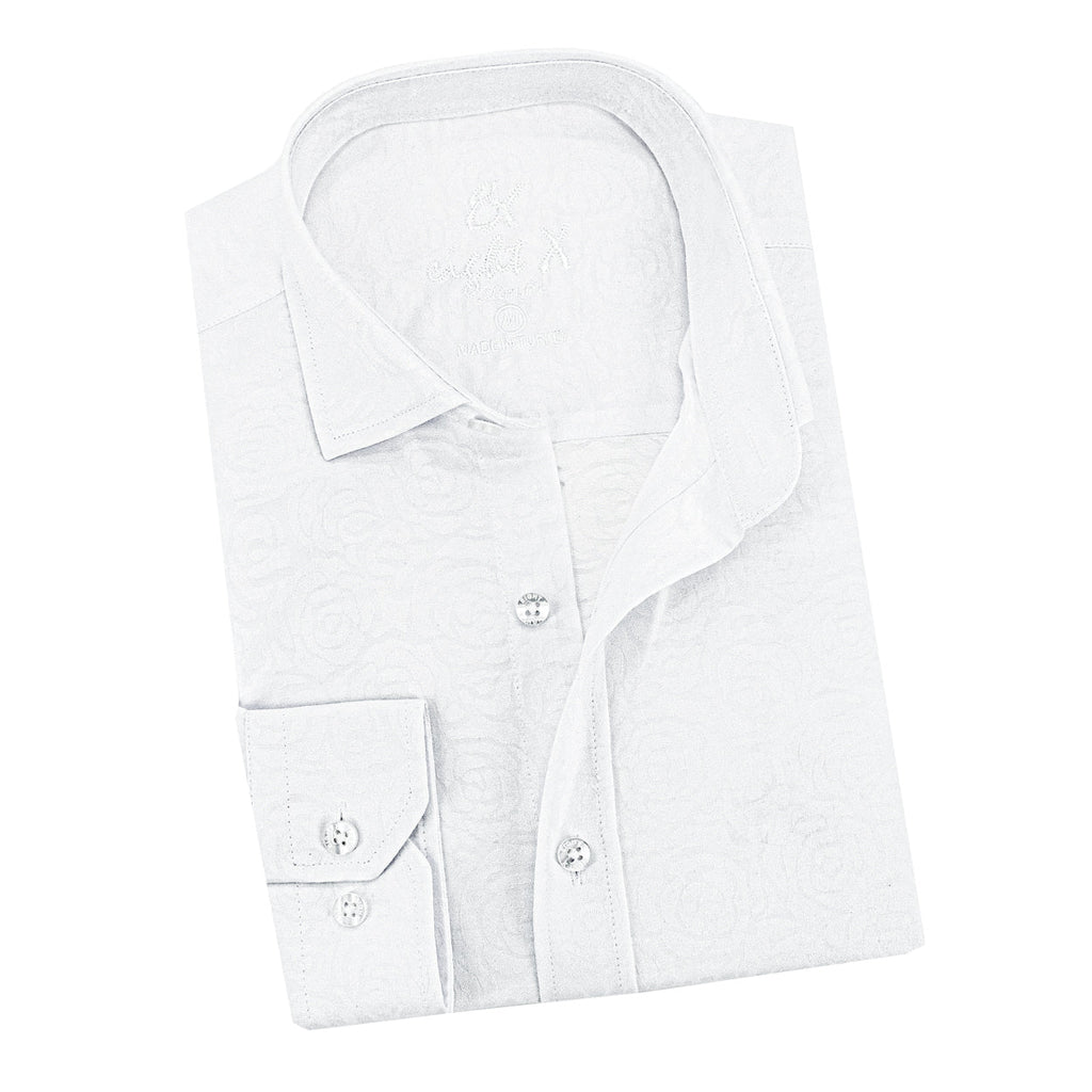 Roses Limited Edition Jacquard Button Down Shirt - White Shirts EightX WHITE S