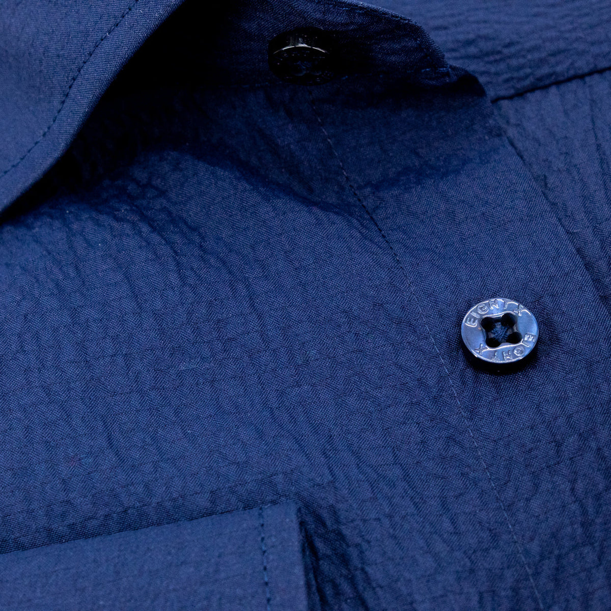 Seersucker Solid Button Down Shirt - Navy Shirts EightX