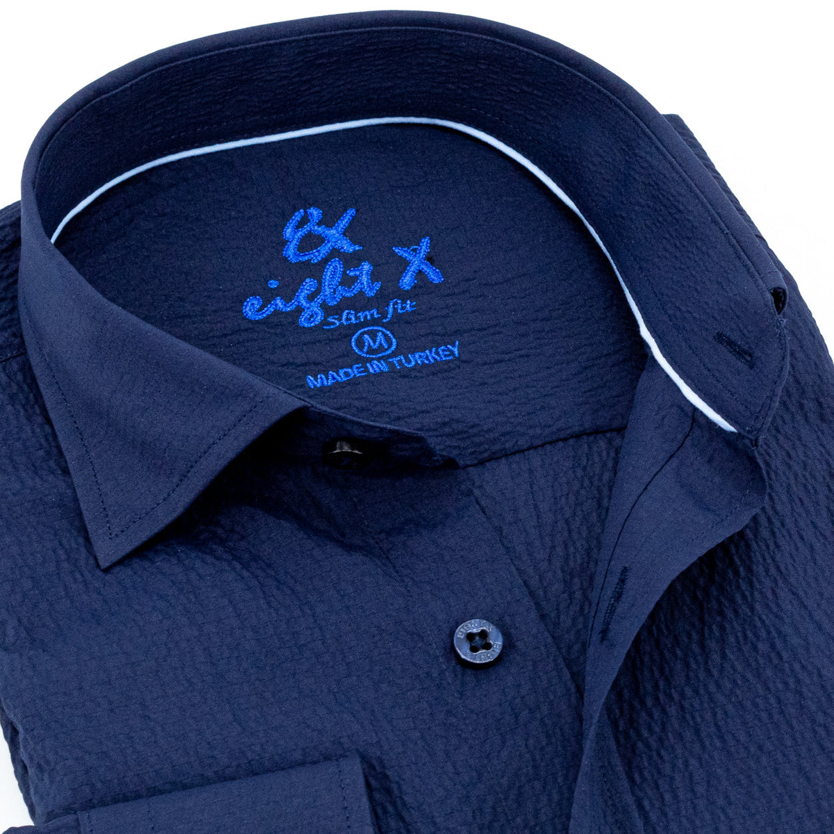 Seersucker Solid Button Down Shirt - Navy Shirts EightX