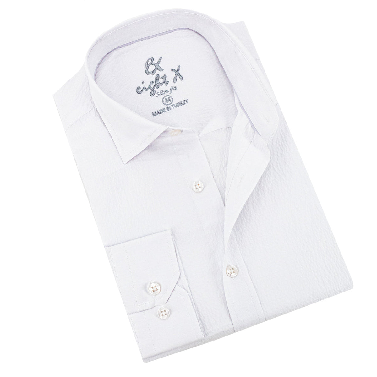 Seersucker Solid Button Down Shirt - White Shirts EightX WHITE S