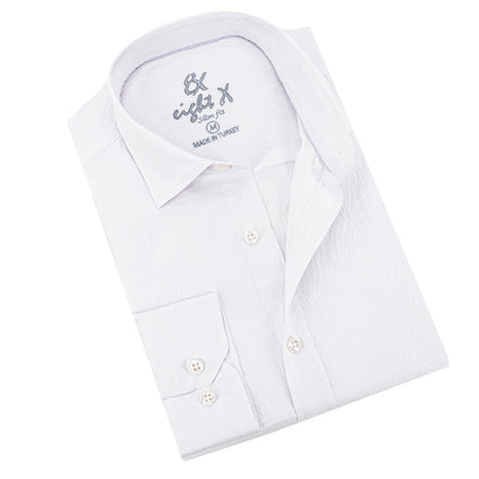 Seersucker Solid Button Down Shirt - White Shirts EightX WHITE S