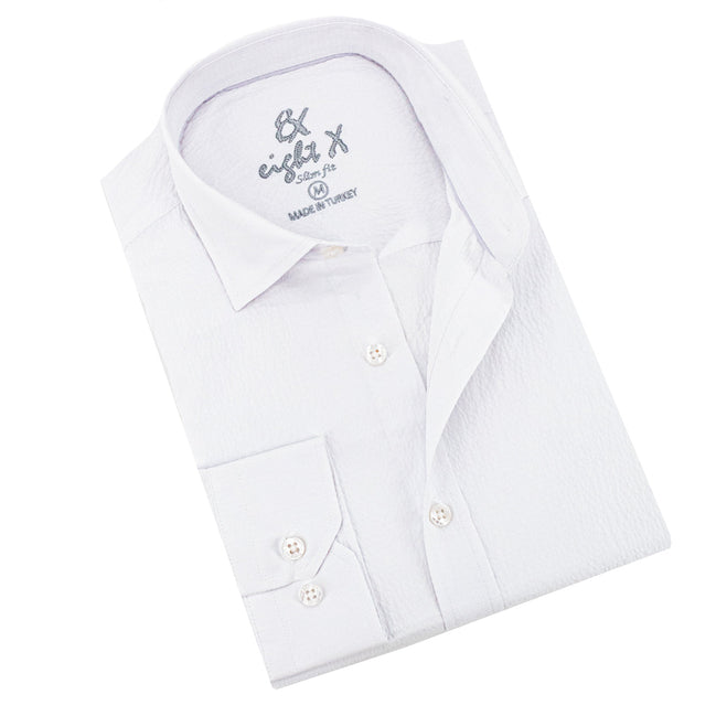 Seersucker Solid Button Down Shirt - White Shirts EightX WHITE S