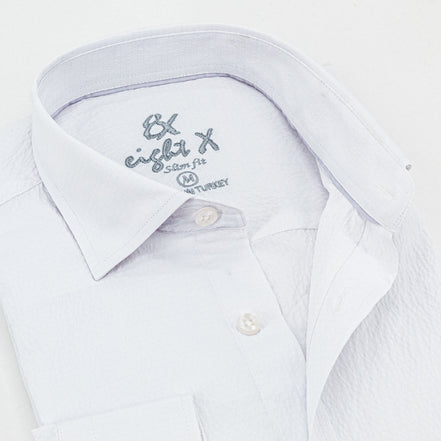 Seersucker Solid Button Down Shirt - White Shirts EightX