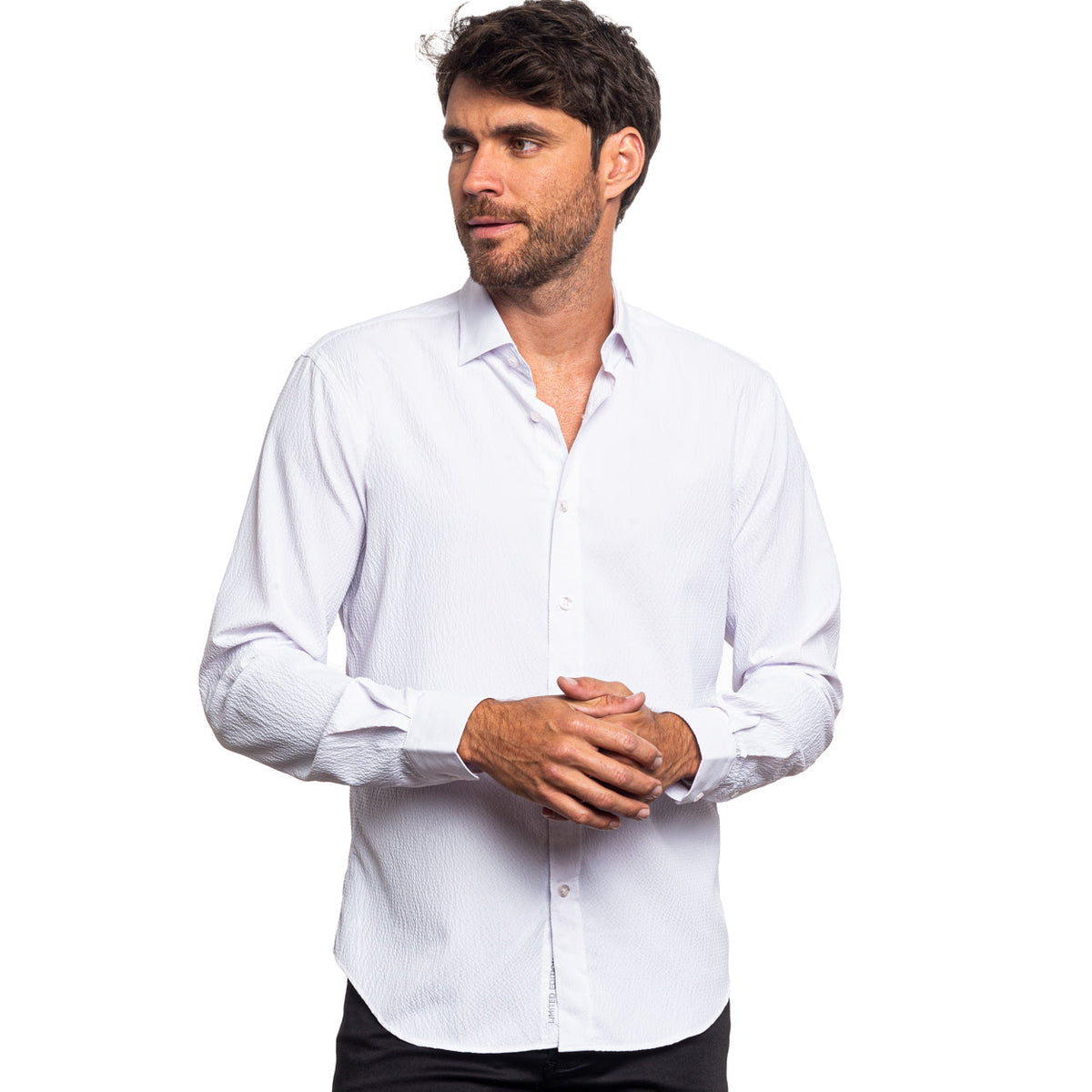 Seersucker Solid Button Down Shirt - White Shirts EightX