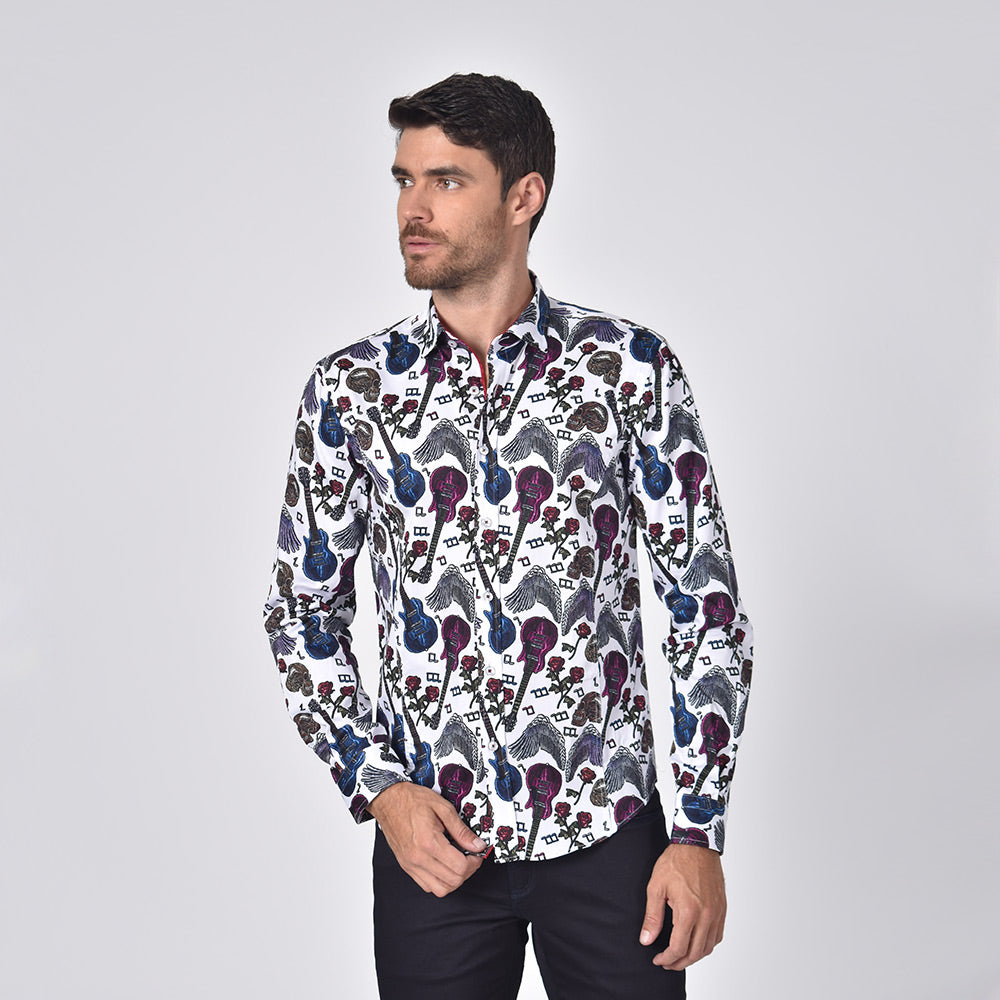 Skulls and Roses Rock'n'Roll Button Down Shirt Shirts Eight-X