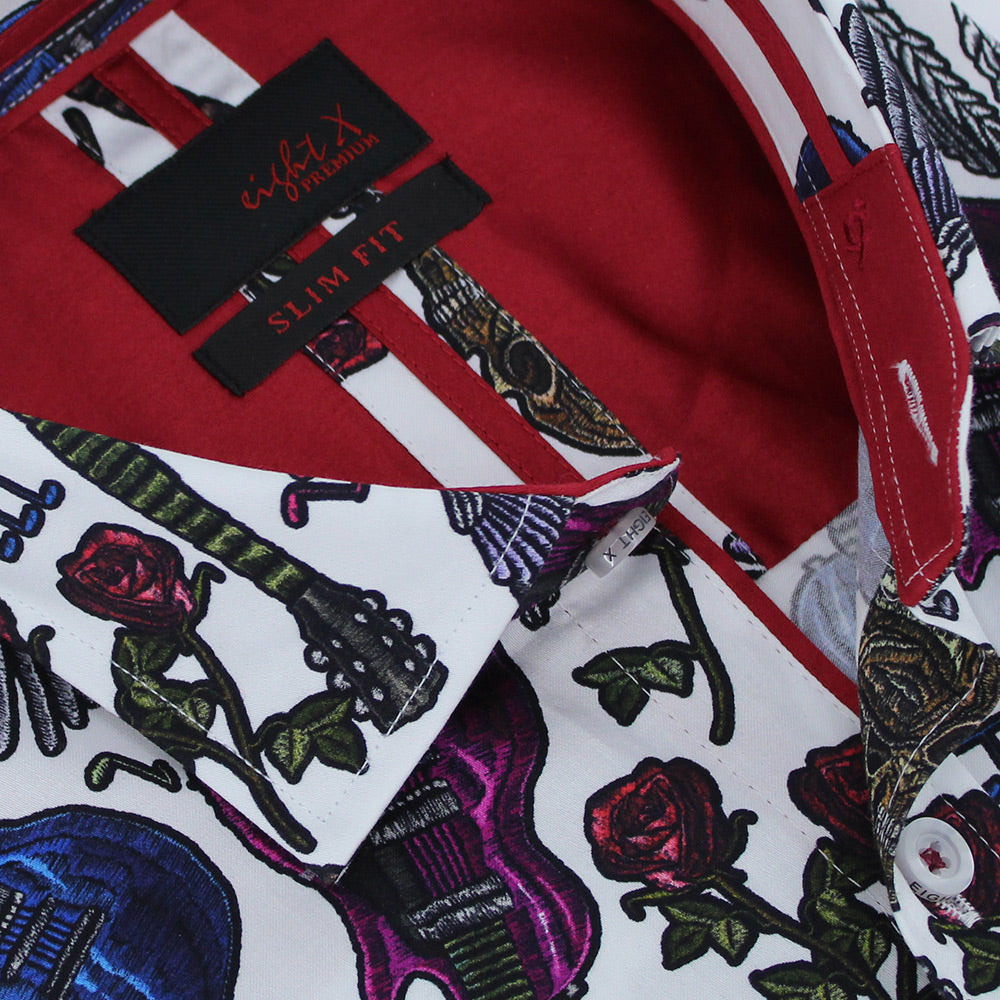 Skulls and Roses Rock'n'Roll Button Down Shirt Shirts Eight-X