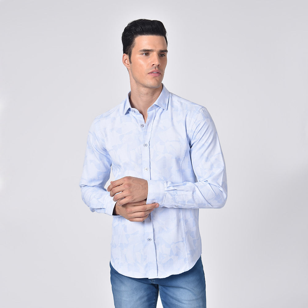 Soft Blue Geo-Shapes Button Down Jacquard Shirt Shirts Eight-X