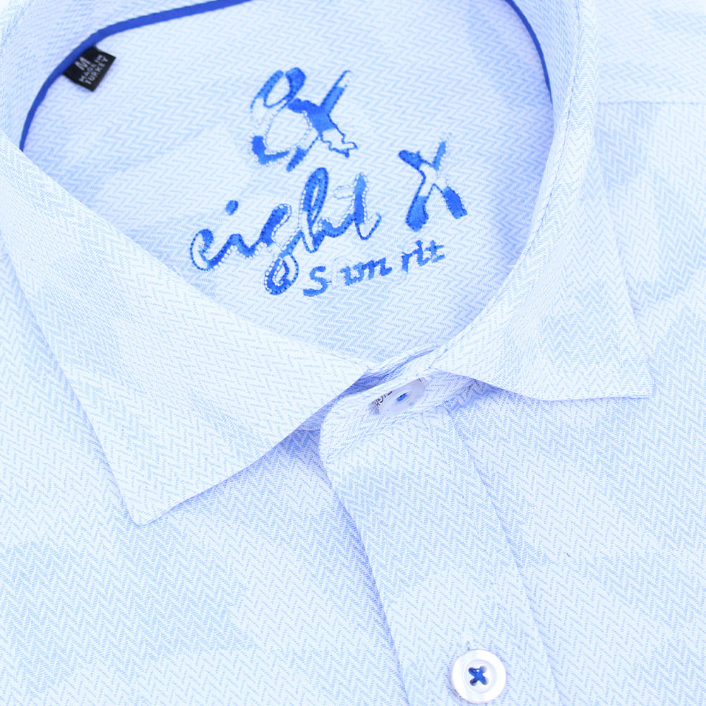 Soft Blue Geo-Shapes Button Down Jacquard Shirt Shirts Eight-X