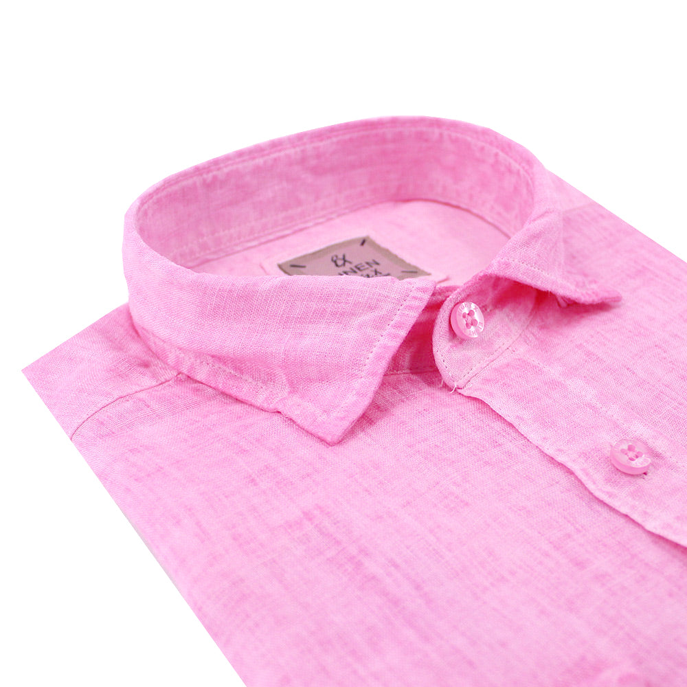 Solid Pink Linen Shirt Shirts Eight-X