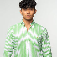 Stanford Stripe FROG Linen Shirt - Green Shirts EightX