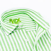 Stanford Stripe FROG Linen Shirt - Green Shirts EightX