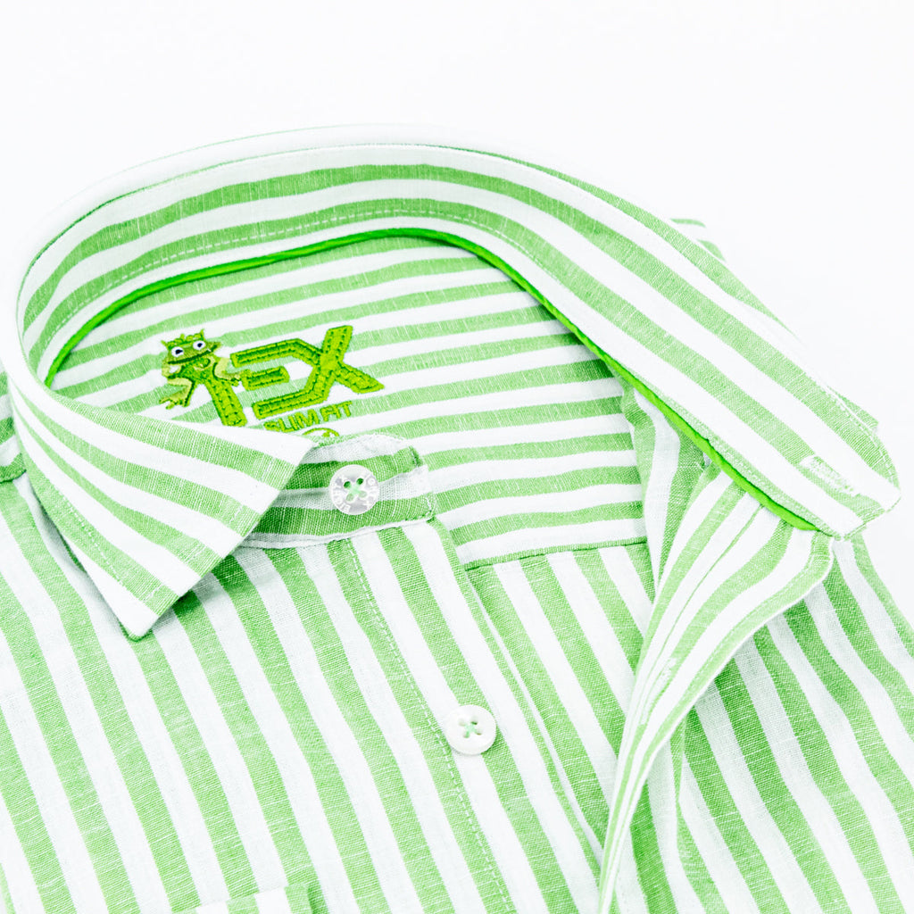 Stanford Stripe FROG Linen Shirt - Green Shirts EightX