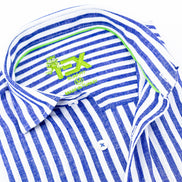 Stanford Stripe FROG Linen Shirt - Navy Shirts EightX