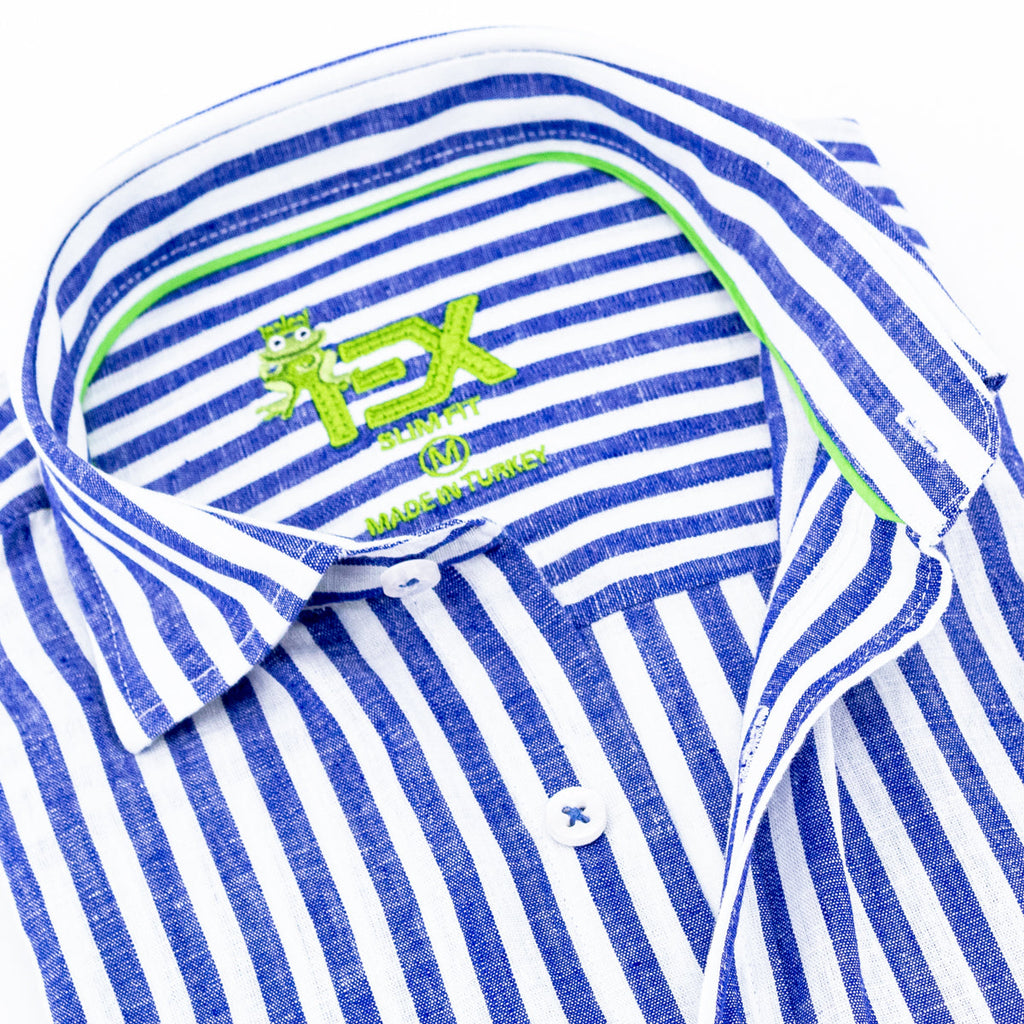 Stanford Stripe FROG Linen Shirt - Navy Shirts EightX