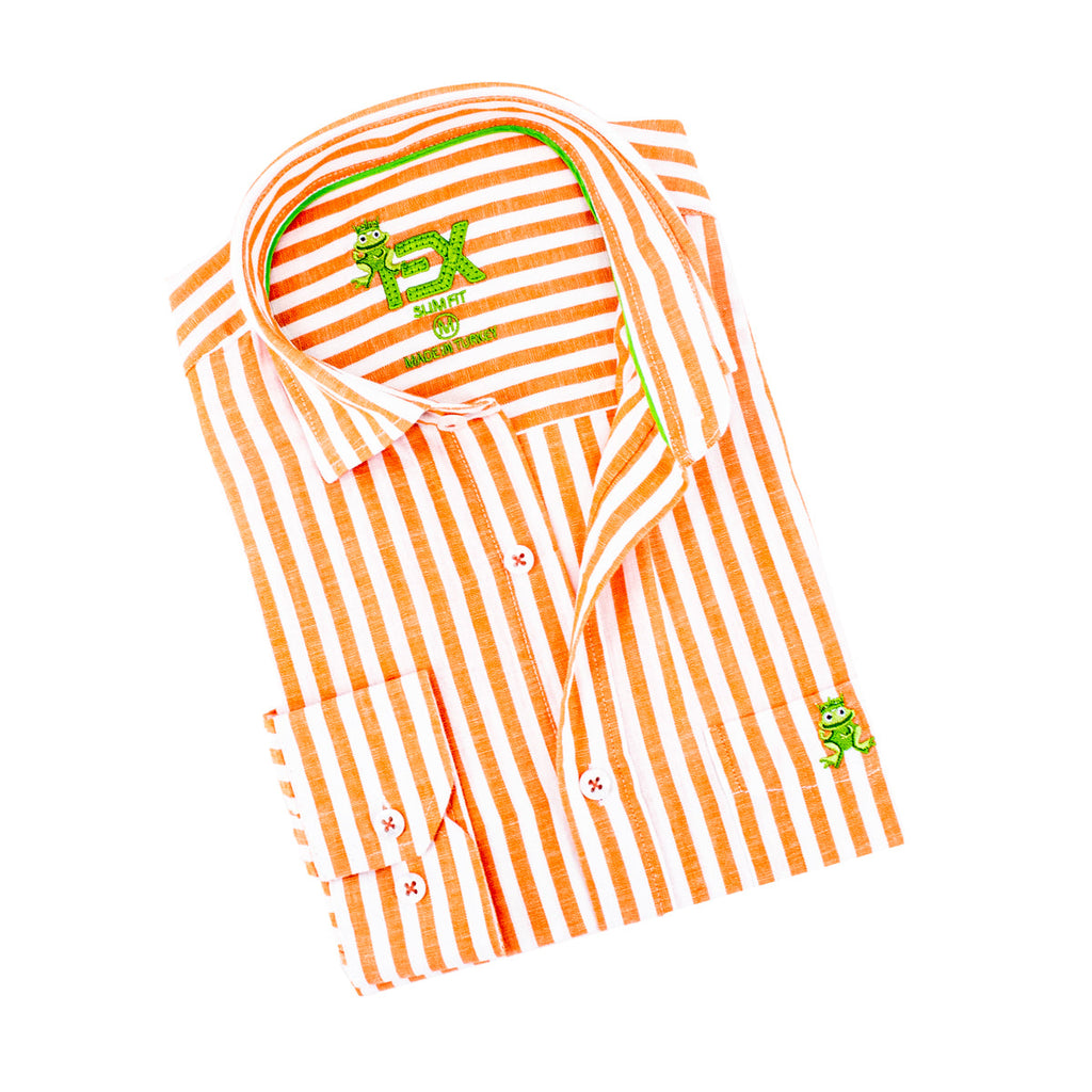 Stanford Stripe FROG Linen Shirt - Orange Shirts EightX ORANGE S