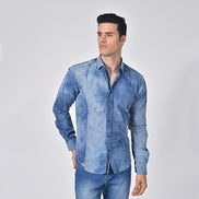 Striped Vine Flocking Button Down Jacquard Shirt Shirts Eight-X